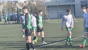 <p>Getting ready for a set piece during the KDUL U/18 Major game between Portlaoise and Derry Rovers </p>