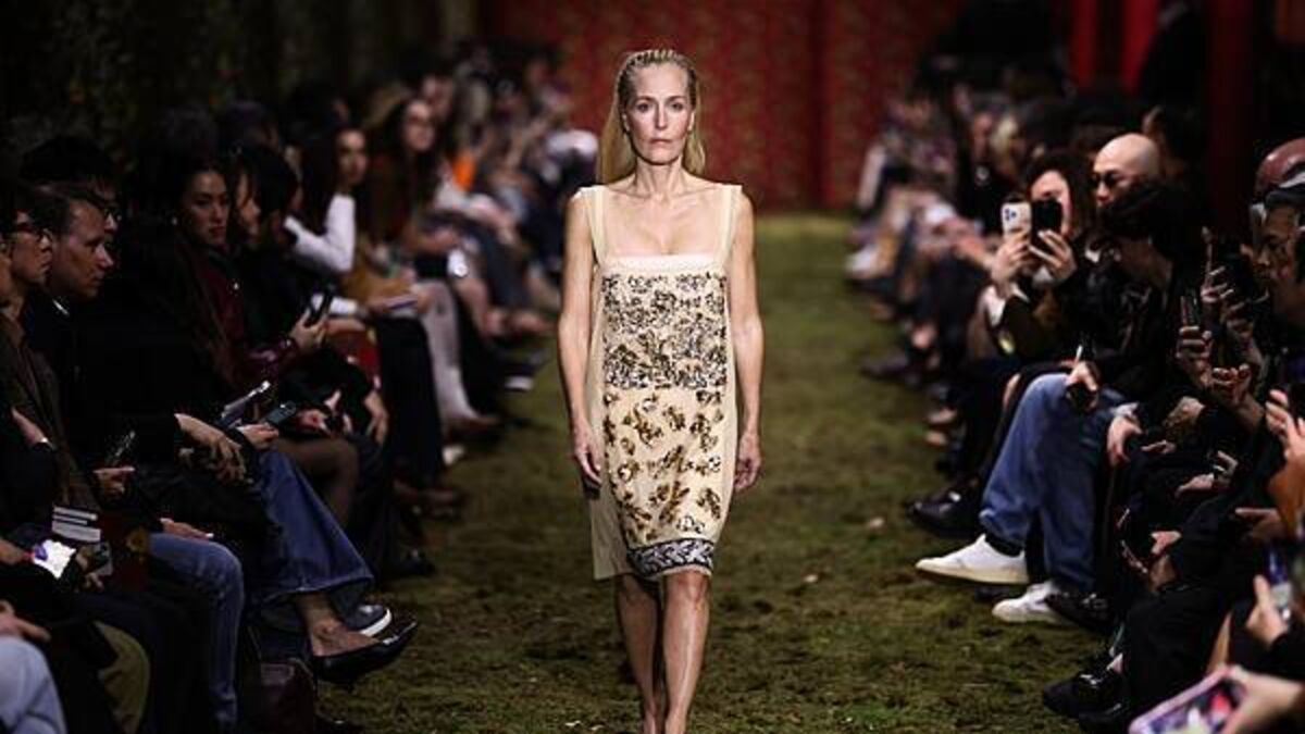 Gillian Anderson walks Miu Miu runway to close Paris Fashion Week