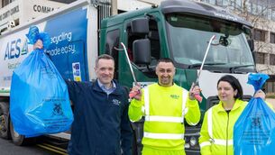 <p>Paul Flanagan, Valdimir Balaz and Mary McGill of AES Recycling are pictured at the launch of Clean Up Laois Week, to be held from 6-10 April. Photo: Alf Harvey </p>