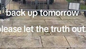 <p>A screenshot from a video posted on Angela Ray's Facebook account on Thursday evening, 5 March, taken outside Carlow Courthouse</p>