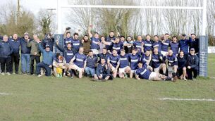 <p>Portlaoise celebrate winning promotion to the Leinster League Division 2A for next season following the defeat on Roscrea in Togher on Sunday Photo: David Maher</p>