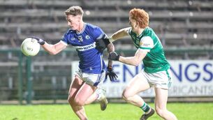 <p>Alex Mohan goes on the attack for Laois against Fermanagh Photo: Paul Dargan</p>