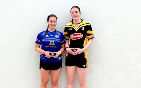 2026 Leinster Ladies Junior 40x20 finalists Úna Brophy (Laois) and Margaret Purcell (Kilkenny)