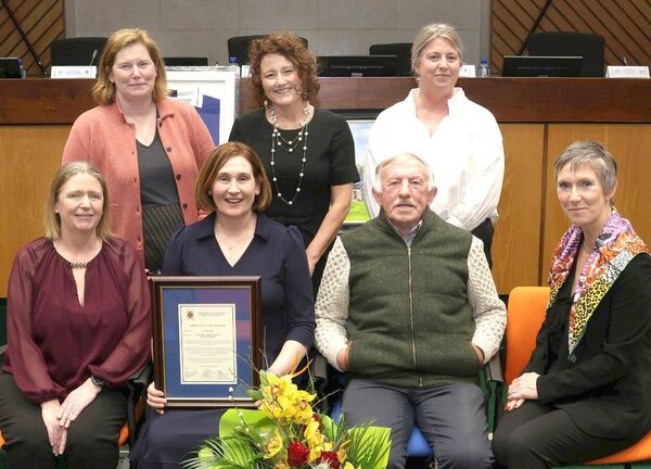 Sue Ramsbottom with former Defence Forces colleagues (seated ) Finola McNamara, John Courtney and Siobhan O'Malley; (standing) Mairead Ledwidge, Alison Tully and Davina Lavin