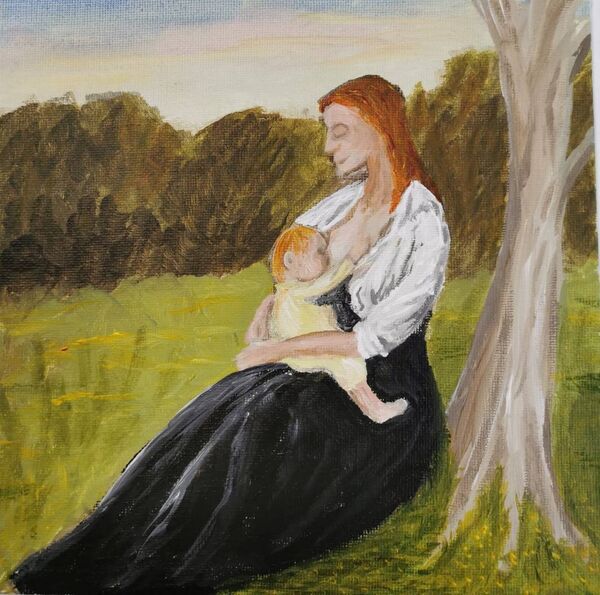 Painting by LLL Ireland Portlaoise leader Heather Rice, presented to 'half a millionth mum' Joanna Murnaghan. Picture courtesy of La Leche League Ireland. 