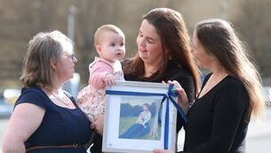 <p>Pictured (L-R): Lynn Carroll, co-area coordinator of LLL Ireland leaders, 'half a millionth mum' Joanna Murnaghan, and Heather Rice, artist and LLL leader Portlaoise. Picture courtesy of La Leche League Ireland.</p>
