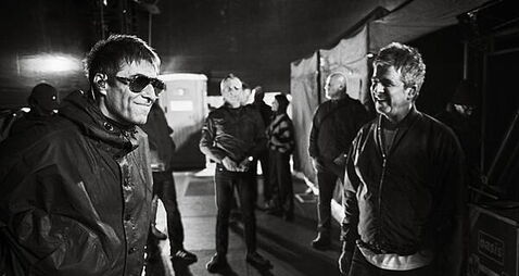 Liam and Noel Gallagher shown having a laugh in Oasis tour photography book