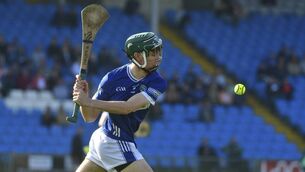 <p>Conor Hickey playing this sliotar in against Kerry in Laois's Leinster Minor Hurling game.</p>
