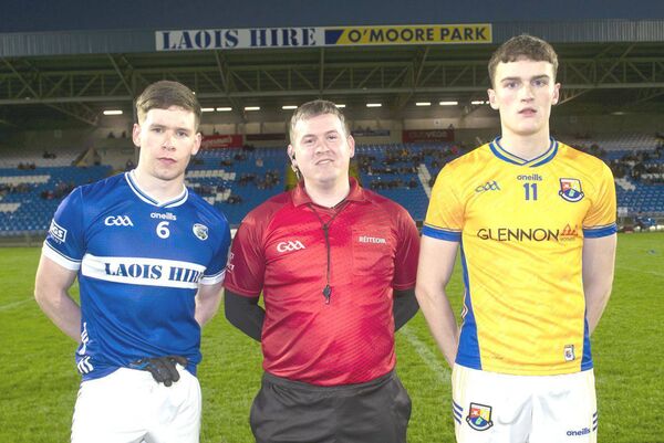 Captains Danny McGrath (Laois) and Jamie Dorr (Longford) with referee Darragh Byrne prior to throw-in for their Leinster U/20 Football Championship game Photo: Denis Byrne Captains Danny McGrath (Laois) and Jamie Dorr (Longford) with referee Darragh Byrne prior to throw-in for their Leinster U/20 Football Championship game Photo: Denis Byrne
