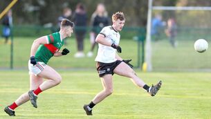 <p>Arles Killeen's Oisin Byrne gets his shot away in their drawn ACFL Division 1 game with Graiguecullen Photo: Paul Dargan</p>