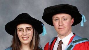 <p>Luke McEvoy with his wife Laura following their graduation from Maynooth University, where both were awarded PHDs in Mathematics</p>