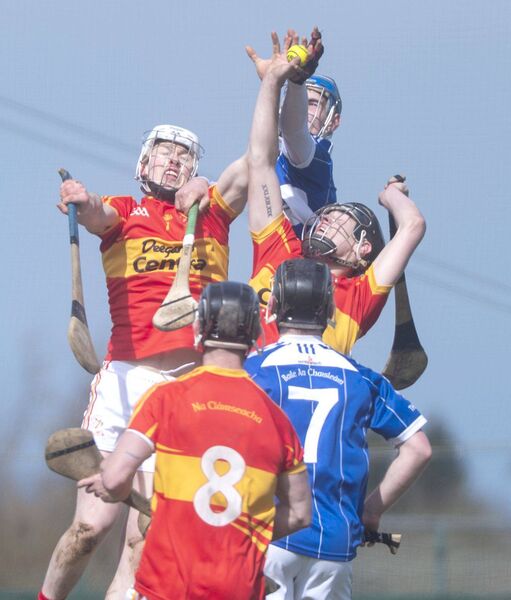 All hands on deck in the ACHL Division 1 clash between The Harps and Castletown on Sunday Photo: Denis Byrne