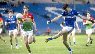 <p>Oisin Hade (Laois) kicking for a score against Carlow in their Leinster U/20 Andrew Corden Cup game Photo: Denis Byrne</p> <p>Oisin Hade (Laois) kicking for a score against Carlow in their Leinster U/20 Andrew Corden Cup game Photo: Denis Byrne</p>
