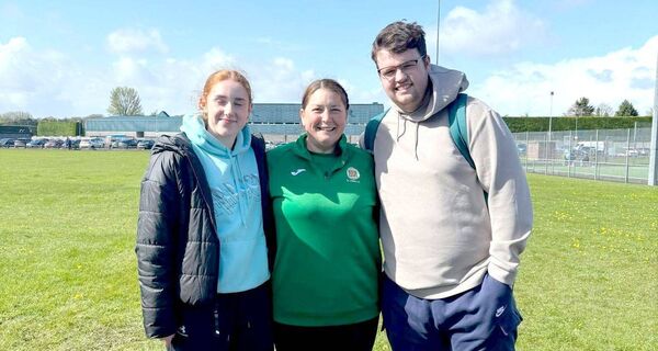 Cillin Hoey (Laois) gathers this ball despite being put under pressure Photo: Denis Byrne