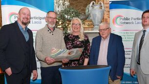 <p>Laois PPN Co-ordinator Dan Bergin , Vincent Booth current Chair, Majella Moore ( Laois PPN Administrator), Horace Downey and John Oxley Photos: Michael Scully</p> <p>Laois PPN Co-ordinator Dan Bergin , Vincent Booth current Chair, Majella Moore ( Laois PPN Administrator), Horace Downey and John Oxley Photos: Michael Scully</p>