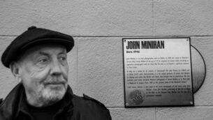 <p>John Minihan with his Made of Athy plaque Photo: Peadar Doogue</p>
