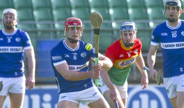 Laois captain David Dooley playing this sliotar for a score in the Joe McDonagh Cup opening round game against Carlow at Netwatch Cullen Park on Saturday 	Photo: Denis Byrne
