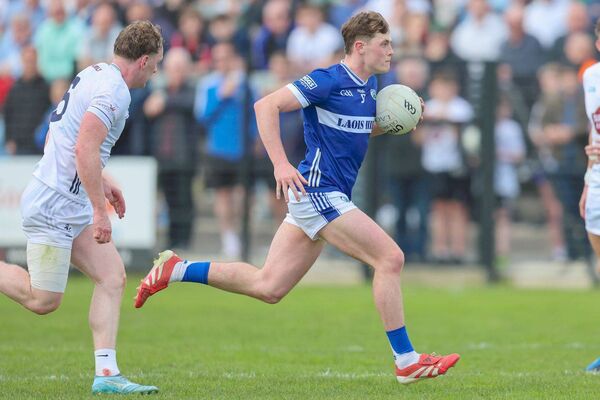 Laois's Conor Heffernan in full flight against Kildare in their Leinster Senior Football Championship round one game on Sunday Photo: Paul Dargan