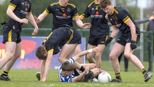 <p>Knockbeg found themselves swamped by St Pat's Navan the Leinster Junior 'A' Football final</p>