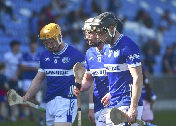 Laois players leave the pitch after overcoming Antrim in their Joe McDonagh Cup Rd 2 game 	Photo: Denis Byrne