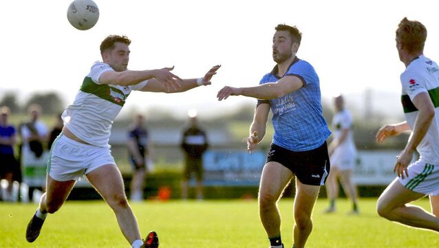 <p>Conor Brennan (Ballyroan Abbey) releasing this ball i9n their ACFL Division 1 win over Portlaoise Photo: Denis Byrne</p>