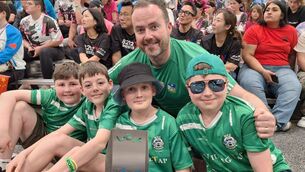 <p>Principal Rory Walsh with some of the RNS Robotics team at the Vex Robotics World Championships in the USA</p>