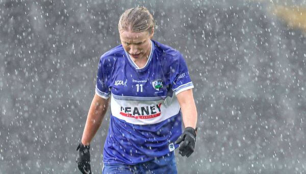 Laois's Lauren Kearney is no too impressed during the downpour in Mullingar on Saturday Photo: Paul Dargan