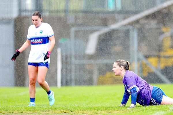 Laois goalkeeper Eimear Barry eyes up the action Photo: Paul Dargan