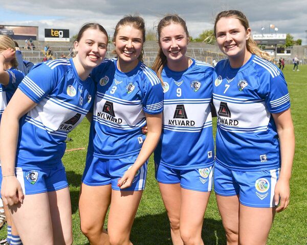 Sinead Slevin, Ellen Conroy, Aimee Collier and Sarah Fleming celebrate winning the Leinster final Photo: John McCauley