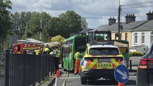 <p>The crash scene in Portlaoise this afternoon. Photo sent by reader</p> <p>The crash scene in Portlaoise this afternoon. Photo sent by reader</p>