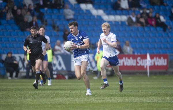 Kevin Swayne (Laois) breaking against Wicklow in Round 1 of the Tailteann Cup at Laois Hire O'Moore Park.