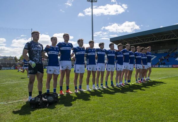 The Laois Senior Football Team stand for Amhrán na bhFiann on Sunday Photo: Denis Byrne.