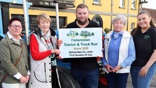<p>Pictured (L-R): Jennifer McKay and Mary Delaney (Laois Hospice), David O'Connell (Chairperson, Tractor &amp; truck Run), Irene Murray (Laois Hospice) and Ciara Noons (Sect. Tractor &amp; Truck Run). Photograph by Michael Scully.</p>