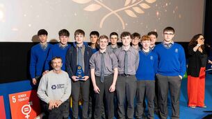 <p>The TY students from Knockbeg College who won top prize at the Rubbish Film Festival</p>