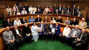 <p>Borris-in-Ossory/Mountmellick Municipal District Reception in honour of The Camross Heritage Committee at County Hall : Photo includes Camross Heritage committee members and friends, Fr Brian Griffin, PP, cllr Conor Bergin, Cathaoirleach of Borris-in-Ossory/Mountmellick Municipal District, Pat Delaney, Director of Services, Clr Ollie Clooney and Cllr John King Photo: Michael Scully </p> <p>Borris-in-Ossory/Mountmellick Municipal District Reception in honour of The Camross Heritage Committee at County Hall : Photo includes Camross Heritage committee members and friends, Fr Brian Griffin, PP, cllr Conor Bergin, Cathaoirleach of Borris-in-Ossory/Mountmellick Municipal District, Pat Delaney, Director of Services, Clr Ollie Clooney and Cllr John King Photo: Michael Scully </p>
