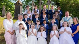 <p>Pupils with teachers Ms Doherty and Ms Keegan and Fr Petru Medves and Fr Paddy Byrne at the Scoil Mhuire Abbeyleix First Holy Communion in the Church of the Most Holy Rosary Photos: Alf Harvey</p> <p>Pupils with teachers Ms Doherty and Ms Keegan and Fr Petru Medves and Fr Paddy Byrne at the Scoil Mhuire Abbeyleix First Holy Communion in the Church of the Most Holy Rosary Photos: Alf Harvey</p>