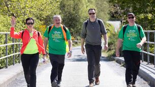 <p>Edel Watchorne, Watchorne's Londis Mountmellick, Tommy Devlin Londis RDM, Jonathan Gillan, Gillan's Londis Castleknock and Declan Boyle, Londin RDM crossing the finish line</p>