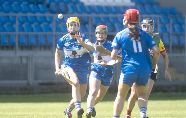 Aoife Carroll (Laois) about to gather this sliotar Photo: Denis Byrne Aoife Carroll (Laois) about to gather this sliotar Photo: Denis Byrne