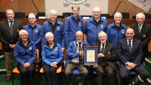 <p>Pictured: Front - Barbara Stanley, Mary O'Riordan , Sean Cruise (President, Portlaoise Lions Club), Sylvester Campion and Paul Gilligan. Back - Richard McSweeney, Tony Tynan, John Killeen, Andrew Shaw, Syl Murphy, David Clegg and Peter Naughton . Photograph by Michael Scully.</p>