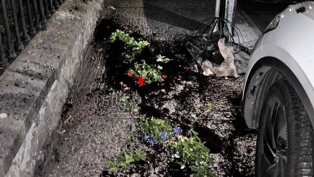<p>A photograph taken shortly after 12.30am on Sunday, 7 June showing some of the damage to floral displays</p>
