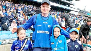 <p>Laois manager Tommy Fitzgerald with some special supporters after getting the better of Carlow in the Joe McDonagh Cup final at Croke Park on Saturday Photo: Paul Dargan</p>