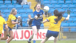 <p>Mia Branagan (Laois) playing this ball over the head of Rebecca Doohan (Clare) during their All Ireland Football Championship game Photo: Denis Byrne</p> <p>Mia Branagan (Laois) playing this ball over the head of Rebecca Doohan (Clare) during their All Ireland Football Championship game Photo: Denis Byrne</p>