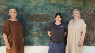 <p>Artist-in-residence at Stradbally Arthouse Donna Wright from Australia; Blueway Art Studio in Kildare owner Angelina Foster and Arts Officer at Laois County Council Muireann Ni Chonaill pictured by a section of Donna's striking piece titled' A Breath Away From Gone', which she created for Crinniú na nÓg Photo: Stan Henderson </p> <p>Artist-in-residence at Stradbally Arthouse Donna Wright from Australia; Blueway Art Studio in Kildare owner Angelina Foster and Arts Officer at Laois County Council Muireann Ni Chonaill pictured by a section of Donna's striking piece titled' A Breath Away From Gone', which she created for Crinniú na nÓg Photo: Stan Henderson </p>