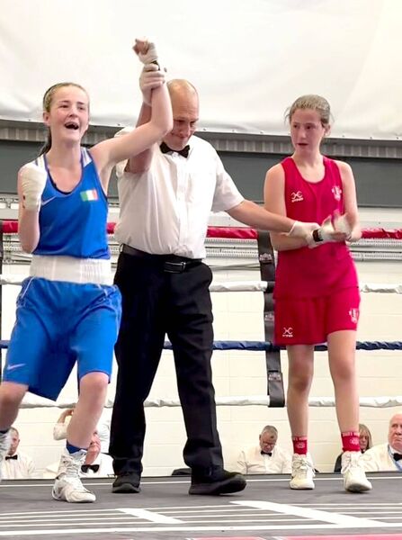 Portlaoise boxer Rosaletta Casey celebrates getting the decision over England's Edie Mayes and claim the Four Nations Championships title for Ireland. Portlaoise boxer Rosaletta Casey celebrates getting the decision over England's Edie Mayes and claim the Four Nations Championships title for Ireland.