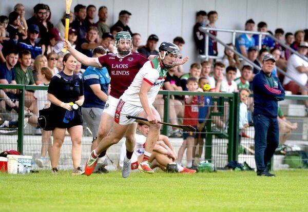 Michael Cleary (Rathdowney/Errill) looking to break against Ballinakill during the ACHL Division 2 final Photo: Denis Byrne