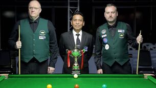 <p>Colvin O'Brien and Dylan Rees just before the WDBS World Championship Final. </p>