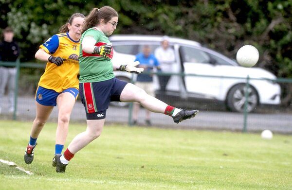Timahoe goalkeeper Emma Brophy playing this ball clear in the LGFA Division 1 semi-final Photo: Denis Byrne Timahoe goalkeeper Emma Brophy playing this ball clear in the LGFA Division 1 semi-final Photo: Denis Byrne
