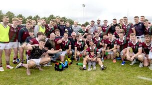<p>Portarlington celebrate their ACFL Division 2 final win over O'Dempsey's at the LOETB Centre of Excellence on Saturday night 	 Photo Denis Byrne</p>