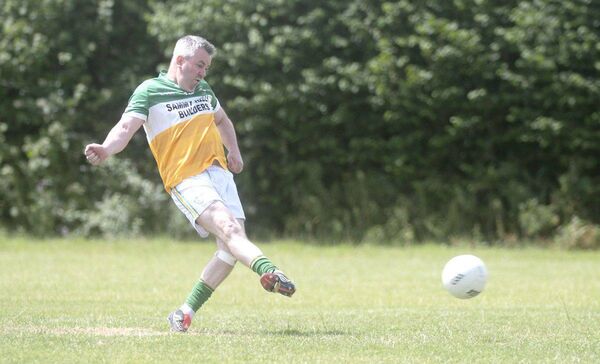 Cristoir Maher (Crettyard) taking this penalty kick on Sunday Photo: Denis Byrne Cristoir Maher (Crettyard) taking this penalty kick on Sunday Photo: Denis Byrne