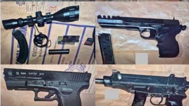 <p>Some of the firearms that were seized in Laois and Kildare this weekend. Photo: An Garda Síochána</p>